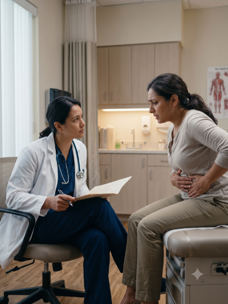 Severe abdominal pain, appendicitis symptoms and digestive system conditions requiring surgical evaluation