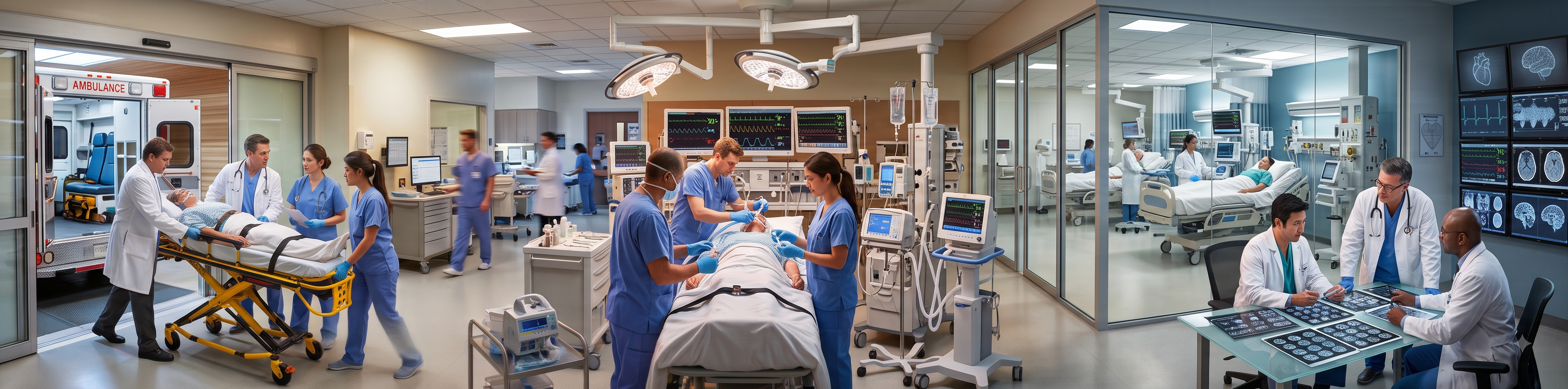Doctors providing urgent emergency critical care to a patient
