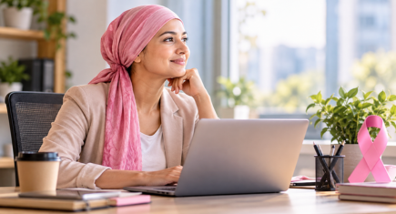 Working woman managing breast cancer treatment