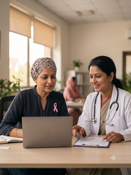 Working woman balancing breast cancer treatment and career