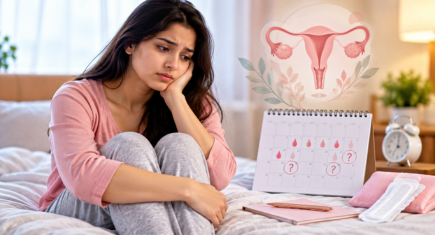 Woman experiencing irregular periods and menstrual cycle changes