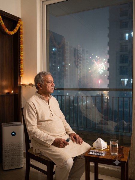 Diwali firecracker smoke and smog affecting the lungs of a person with COPD in Gurugram