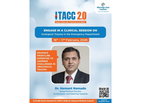 ITACC 2.0 conference banner featuring Dr Hemant Namade presenting on urological trauma management and emergency department decision-making in February 2026.